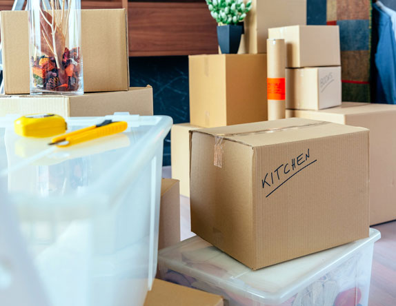 Household contents packed into boxes ready to go into storage.